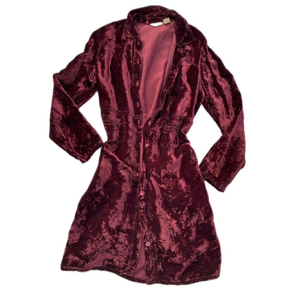 Whimsygoth Burgandy Velvet Long Sleeve Button Up Coat🥀